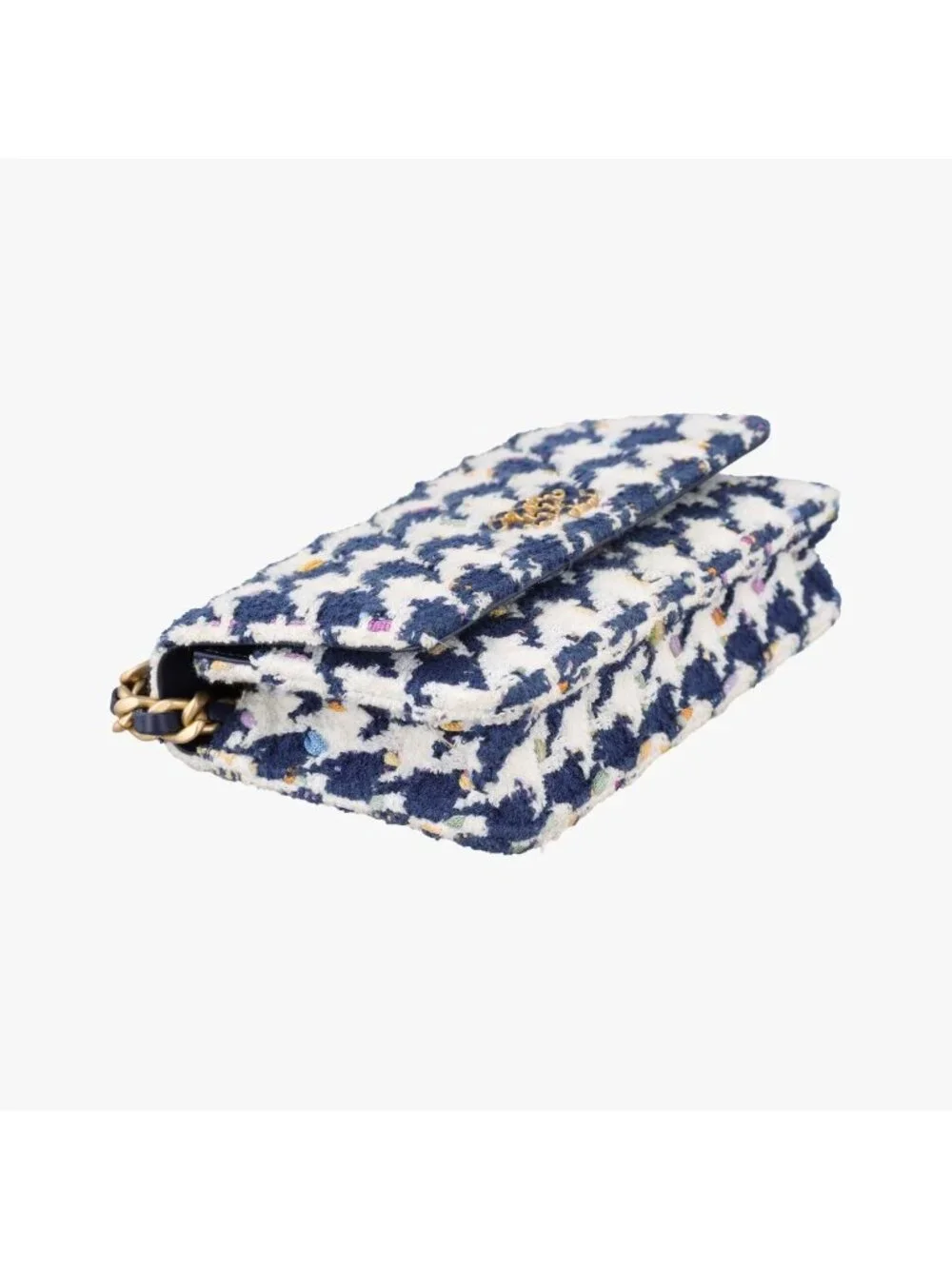 Chanel 19 Flap Bag Houndstooth White Navy Fabric